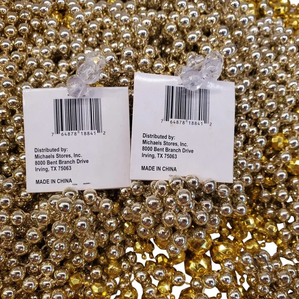 Vintage Gold Christmas Garland Beaded Chain Garland 9' Christmas Tree Decor